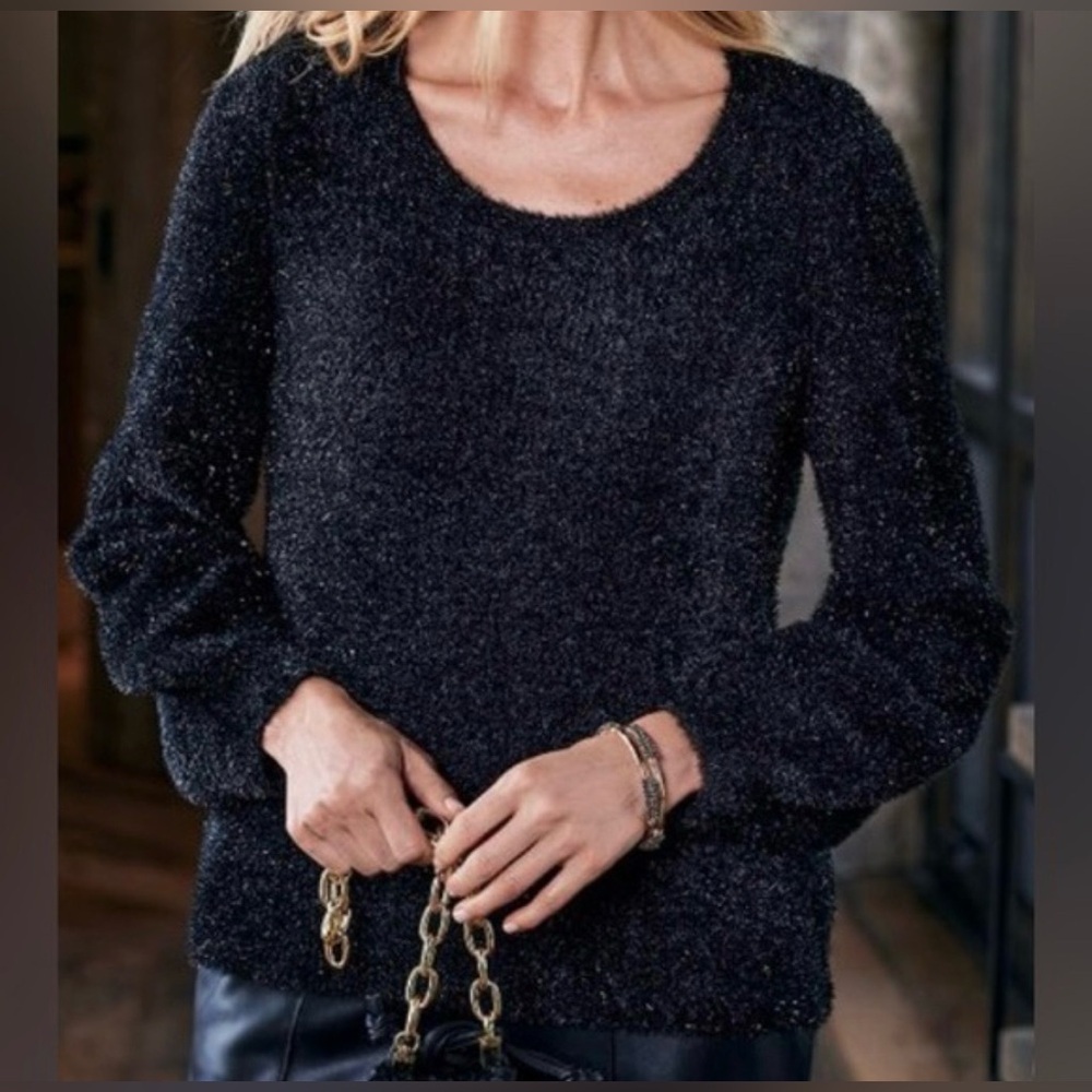 Soft Surroundings Women’s Ciara Black Copper Puff Sleeve Scoop Neck Sweater